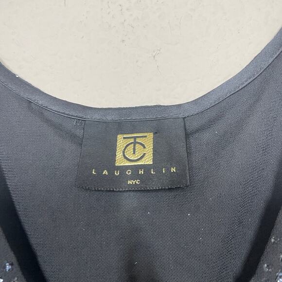 TC Laughlin NYC Size Small V Neck Glitter Wrap Top Blouse Gray Sleeveless - Picture 3 of 7